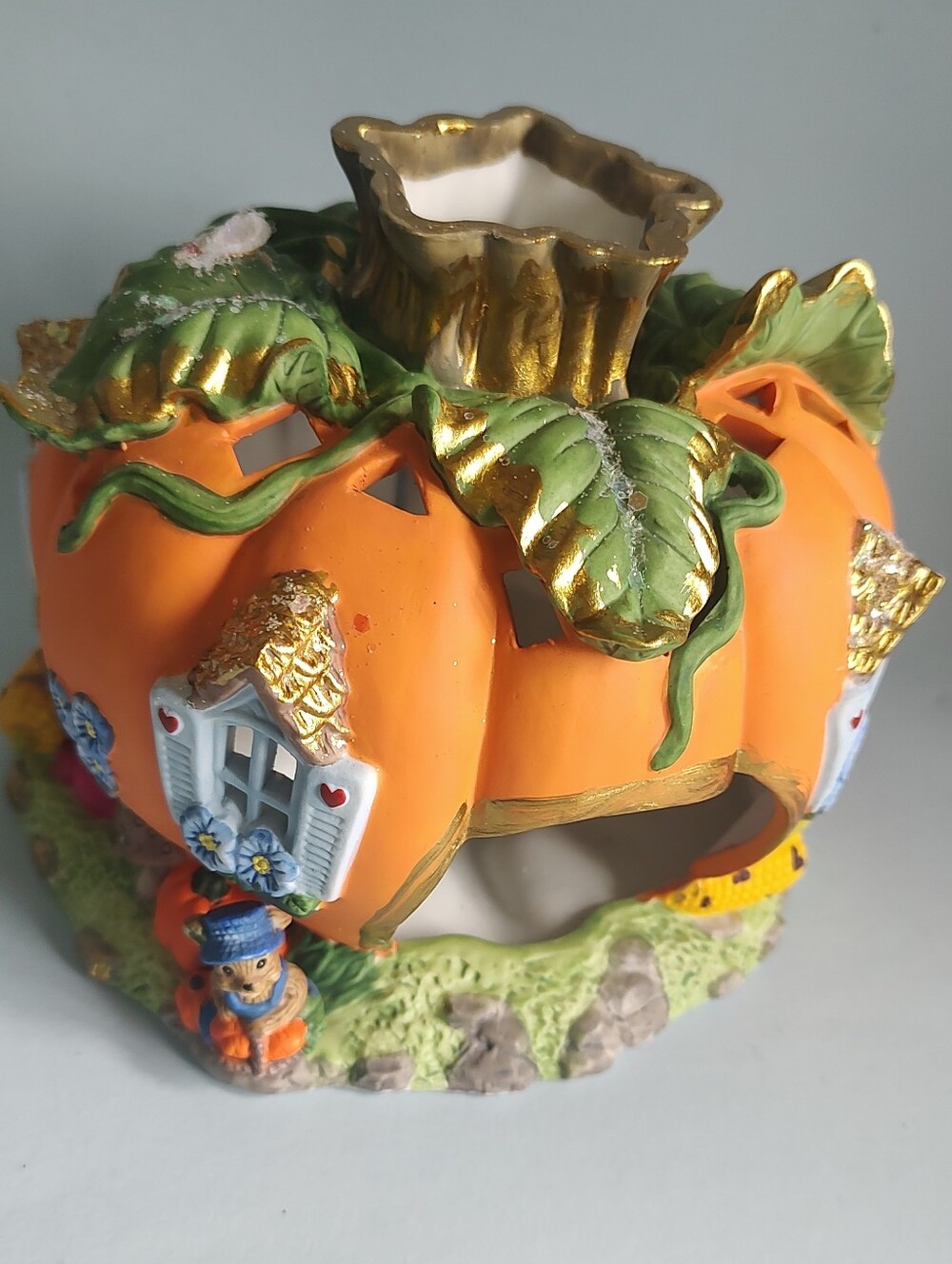 Harvest Pumpkin House PARTYLITE  Tealight Candle Holder Ceramic Look New